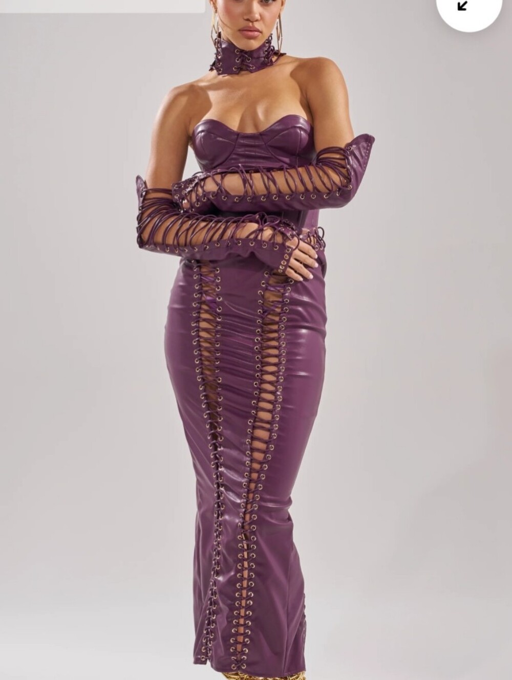Akira What The Helly Midi Dress Dark Purple Lace Up Faux Leather Medium Read Des - Picture 2 of 3